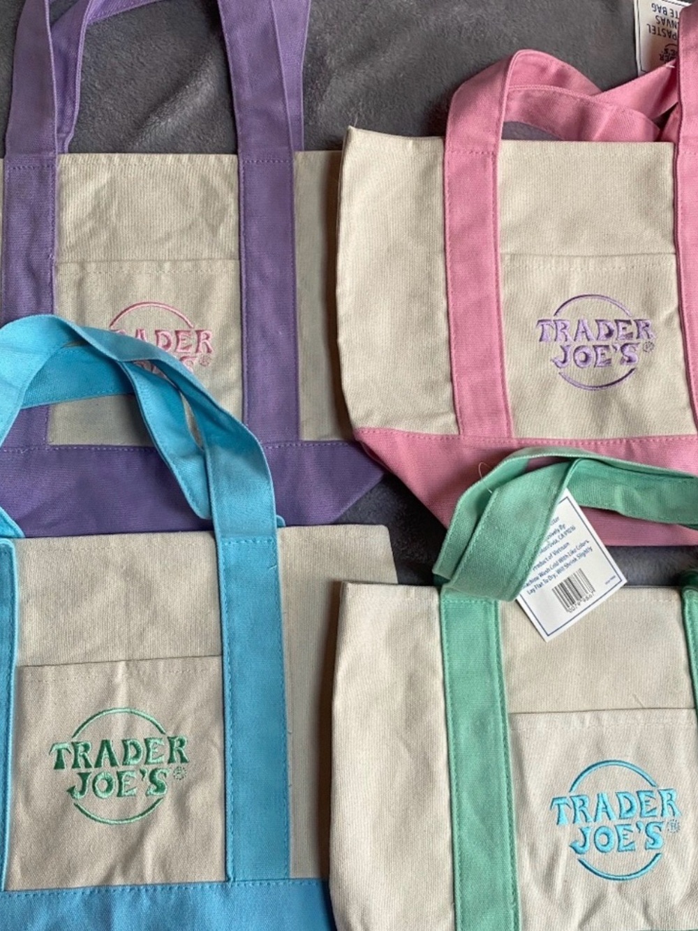 Trader Joe's Pastel Canvas Tote - Pink, Purple, Blue, Mint